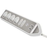Brennenstuhl estilo Eck-Steckdosenleiste 6-fach weiß/edelstahl, 2 Meter, 2x USB