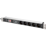 Digitus 19" Steckdosenleiste mit Aluminiumprofil, 5-fach, 1HE schwarz/aluminium, 2 Meter Kabel, Schalter, Überspannungsschutz, Netzfilter, Stecker Typ-C