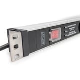Digitus 19" Steckdosenleiste mit Aluminiumprofil, 5-fach, 1HE schwarz/aluminium, 2 Meter Kabel, Schalter, Überspannungsschutz, Netzfilter, Stecker Typ-C