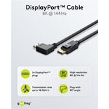 goobay Kabel DisplayPort Stecker 90° > DisplayPort Stecker, 8K / 144Hz schwarz, 5 Meter, 1 Stecker 90° seitlich abgewinkelt, 54 Gbit/s, DisplayPort 2.0 / 2.1