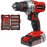 EINHELL Akku-Bohrschrauber TE-CD 18/2 Li +39 rot/schwarz, Li-Ionen Akku 2,5Ah, Koffer, 39-teiliges Bit- und Bohrer-Set