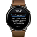 Garmin Venu 4 - 45 mm, Smartwatch schwarz/schiefergrau, Leder-Armband in braun