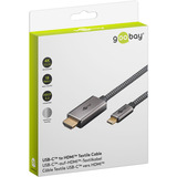 goobay USB Textil-Adapterkabel, USB-C Stecker > HDMI Stecker, 4K / 60Hz schwarz/silber, 1 Meter