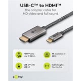 goobay USB Textil-Adapterkabel, USB-C Stecker > HDMI Stecker, 4K / 60Hz schwarz/silber, 1 Meter