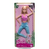 Mattel Barbie Made to Move mit pinkem Sportoberteil und blauer Yogahose, Puppe 