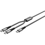 goobay USB 2.0 Kabel, USB-C Stecker > USB-C Stecker schwarz/grau, 1,5 Meter, Laden mit bis zu 60 Watt PD, Textilkabel mit Metallsteckern