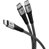 goobay USB 2.0 Kabel, USB-C Stecker > USB-C Stecker schwarz/grau, 1,5 Meter, Laden mit bis zu 60 Watt PD, Textilkabel mit Metallsteckern