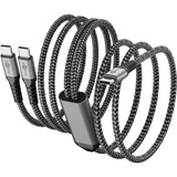 goobay USB 2.0 Kabel, USB-C Stecker > USB-C Stecker schwarz/grau, 1,5 Meter, Laden mit bis zu 60 Watt PD, Textilkabel mit Metallsteckern