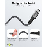goobay USB 2.0 Kabel, USB-C Stecker > USB-C Stecker schwarz/grau, 1,5 Meter, Laden mit bis zu 60 Watt PD, Textilkabel mit Metallsteckern