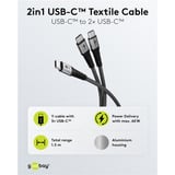 goobay USB 2.0 Kabel, USB-C Stecker > USB-C Stecker schwarz/grau, 1,5 Meter, Laden mit bis zu 60 Watt PD, Textilkabel mit Metallsteckern