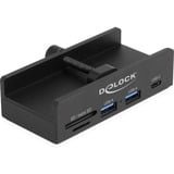 DeLOCK Externer USB 5 Gbps Hub mit 2 x USB Typ-A, 1 x USB Type-C™ und SD + Micro SD Slot mit Feststellschraube, USB-Hub schwarz