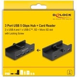 DeLOCK Externer USB 5 Gbps Hub mit 2 x USB Typ-A, 1 x USB Type-C™ und SD + Micro SD Slot mit Feststellschraube, USB-Hub schwarz