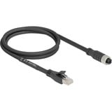 DeLOCK M12 Kabel X-kodiert 8 Pin Buchse > RJ-45 Stecker, Cat.5e S/FTP schwarz, 1 Meter, flexibel