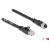 DeLOCK M12 Kabel X-kodiert 8 Pin Buchse > RJ-45 Stecker, Cat.5e S/FTP schwarz, 1 Meter, flexibel