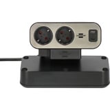 Brennenstuhl estilo Duplex Tischsteckdosenleiste 9-fach, 2x USB schwarz/silber, 2 Meter Kabel, USB-A, USB-C, mit beleuchtetem Sicherheitsschalter
