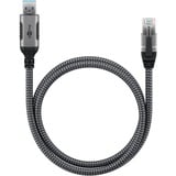 goobay Ethernet-Kabel USB-A 3.2 Gen1 Stecker > RJ-45 Stecker, LAN-Adapter schwarz/silber, 15 Meter, geflochtener Textilmantel