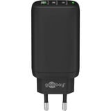 goobay USB-C Multiport-Schnellladegerät, PD, GaN, 65 Watt schwarz, 2x USB-C, 1x USB-A, Power Delivery, QuickCharge