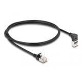 DeLOCK Patchkabel RJ-45 Cat.6a S/FTP, Slim 90° gewinkelt schwarz, 1 Meter, 1x gerader, 1x unten abgewinkelter Stecker