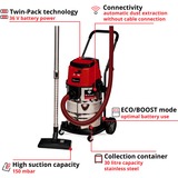 EINHELL Professional Akku-Nass-/Trockensauger TP-VC 36/30 S Auto - Solo, 36Volt (2x18V) rot/edelstahl, ohne Akku und Ladegerät