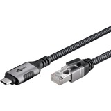 goobay Ethernet-Kabel USB-C 3.2 Gen2 Stecker > RJ-45 Stecker, LAN-Adapter schwarz/silber, 7,5 Meter, geflochtener Textilmantel