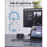 goobay Ethernet-Kabel USB-C 3.2 Gen2 Stecker > RJ-45 Stecker, LAN-Adapter schwarz/silber, 7,5 Meter, geflochtener Textilmantel