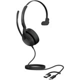 Jabra Evolve2 50, Headset schwarz, UC, Bluetooth 5.2, USB-C und USB-A, Mono