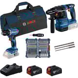 Bosch 18V Profi-Set Bohrhammer GBH 18V-22 + Bohrschrauber GSR 18V-45 blau/schwarz, 2x Li-Ionen Akku 4,0Ah, Hammerbohrer- und Bit-Set, Werkzeugtasche