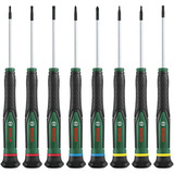 Bosch Heimwerken & Garten Präzisions-Schraubendreher Set, 8 teilig grün/schwarz, Schlitz, Sechsrund und Kreuzschlitz
