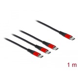 DeLOCK USB Ladekabel, USB-C Stecker > 3x USB-C Stecker schwarz/rot, 1 Meter, gesleevt, nur Ladefunktion