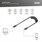 Digitus USB 2.0 Spiralkabel USB-C > USB-C schwarz, 1 Meter, PD, Laden mit bis zu 60 Watt