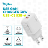 Digitus USB GaN Ladegerät 30W, 1x USB-C, 1x USB-A weiß