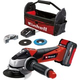 EINHELL Power X-Change Akku-Winkelschleifer TC-AG 18/115 Li Kit, 18Volt rot/schwarz, Li-Ion-Akku 4,0Ah, Werkzeugtasche + Zubehör