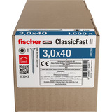 fischer Spanplattenschraube ClassicFast II 3,0x40 Senkkopf TX 1000 Stück, mit Teilgewinde, verzinkt