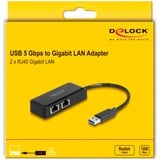 DeLOCK USB Typ-A Adapter zu 2 x Gigabit LAN, LAN-Adapter 
