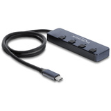 DeLOCK USB 10 Gbps Hub mit 3 x USB-A + 1 x USB-C mit Schalter, USB-Hub grau