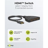 goobay HDMI-Umschaltbox 3 auf 1 (4K @ 60Hz), HDMI Switch schwarz, 55cm Kabel