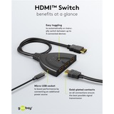 goobay HDMI-Umschaltbox 3 auf 1 (4K @ 60Hz), HDMI Switch schwarz, 55cm Kabel