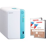 QNAP TS-251D-4G + 2x 8TB N300 (HDWG480UZSVA), NAS weiß/hellblau