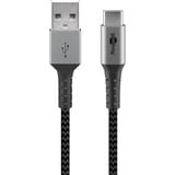 goobay USB 2.0 Kabel, USB-A Stecker > USB-C Stecker grau/silber, 1 Meter, Textilkabel mit Metallsteckern