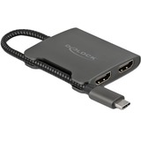 DeLOCK USB Adapter, USB-C Stecker > 2x HDMI Buchse schwarz, 15cm, Video Splitter, MST 4K 60Hz