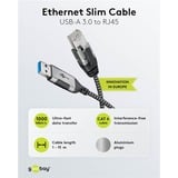 goobay Ethernet-Adapterkabel USB-A 3.2 Gen1 > RJ-45, Slim schwarz/grau, 15 Meter