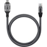 goobay Ethernet-Kabel USB-C 3.2 Gen2 Stecker > RJ-45 Stecker, LAN-Adapter schwarz/silber, 15 Meter, geflochtener Textilmantel