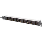Digitus Steckdosenleiste 19" PDU mit Aluminiumprofil, 9-fach, Vorsicherung schwarz/aluminium, 2 Meter Kabel, 1 HE, 10A, Kaltgerätestecker C14