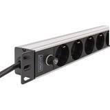 Digitus Steckdosenleiste 19" PDU mit Aluminiumprofil, 9-fach, Vorsicherung schwarz/aluminium, 2 Meter Kabel, 1 HE, 10A, Kaltgerätestecker C14