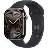 Apple Watch Series 10, Smartwatch schiefer, Titangehäuse, 46 mm, Sportarmband schwarz M/L, Cellular