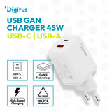 Digitus USB GaN Ladegerät 45W, 1x USB-C, 1x USB-A weiß