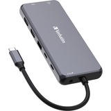 Verbatim USB-C Pro Multiport-Hub CMH-14, 14 Port, Dockingstation grau, 2x HDMI, VGA, RJ-45, 5x USB-A, Audio, 2x USB-C, PD, SD, microSD