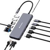 Verbatim USB-C Pro Multiport-Hub CMH-14, 14 Port, Dockingstation grau, 2x HDMI, VGA, RJ-45, 5x USB-A, Audio, 2x USB-C, PD, SD, microSD