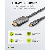 goobay USB Textil-Adapterkabel, USB-C Stecker > HDMI Stecker, 4K / 60Hz schwarz/silber, 3 Meter