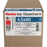 fischer Spanplattenschraube ClassicFast II 4,5x60 Senkkopf TX 200 Stück, mit Teilgewinde, verzinkt